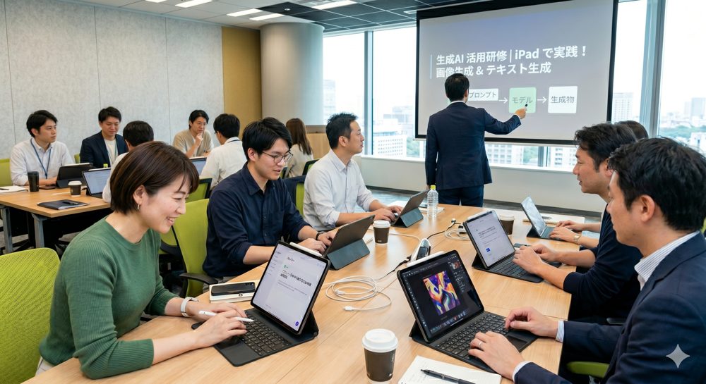iPadを使った生成AI活用研修の様子